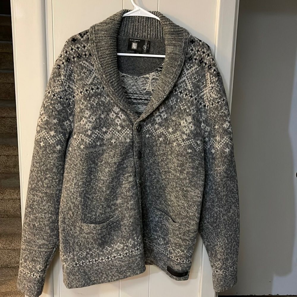 Men’s Grey Large Wool Button Style Winter Sweater